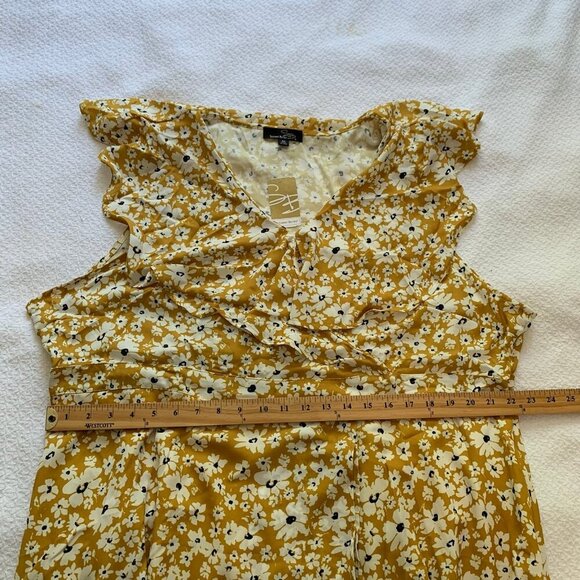 NEW Suzanne Betro yellow floral ruffle faux wrap knee length stretch dress - Picture 10 of 10